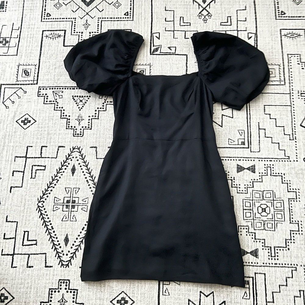 ABERCROMBIE & FITCH PUFF-SLEEVE LINEN-BLEND MINI DRESS